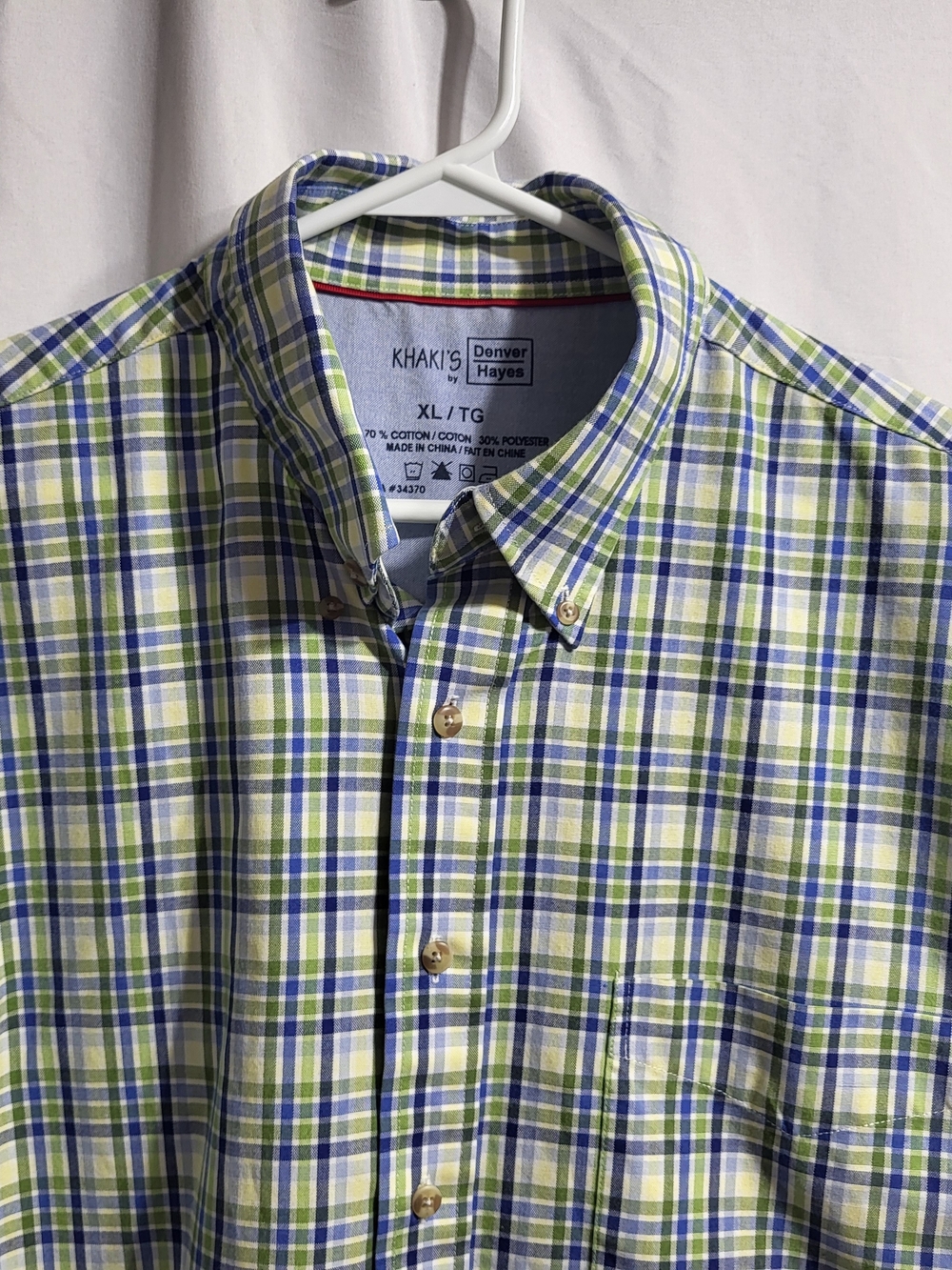 Plaid Short-Sleeve Button-Down Shirt in Green/Blue, Size XL - Picture 2 of 5